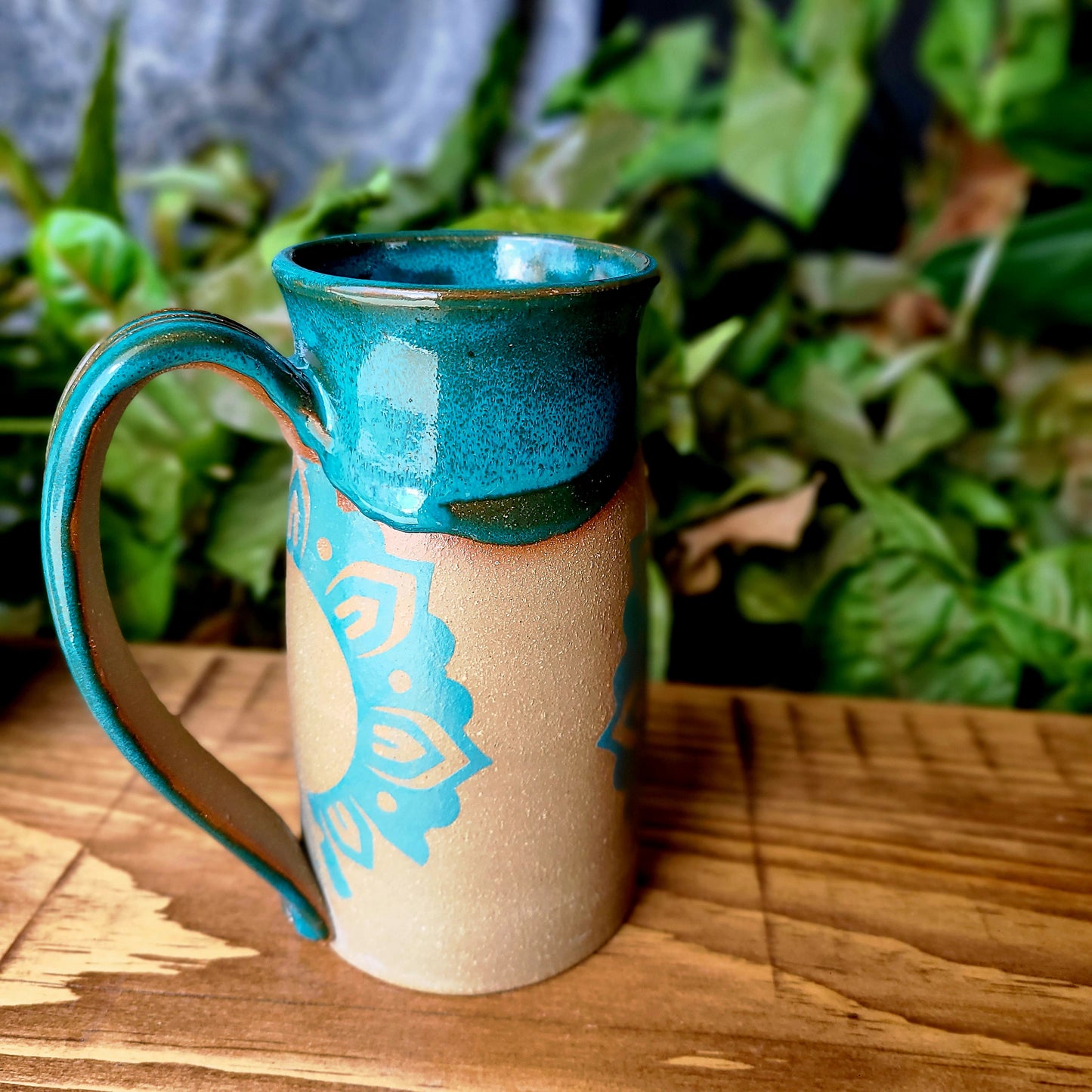 Tall handmade 14 oz mandala mug