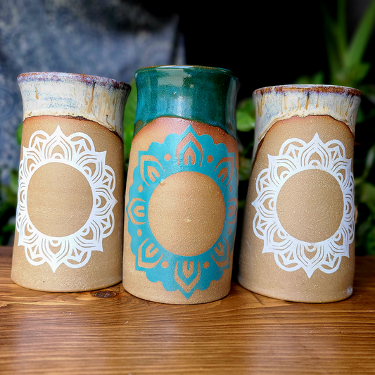 Tall handmade 14 oz mandala mug