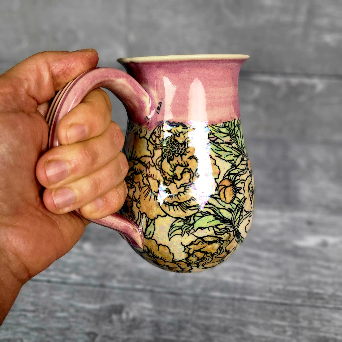 Handmade Rainbow Peony Mug