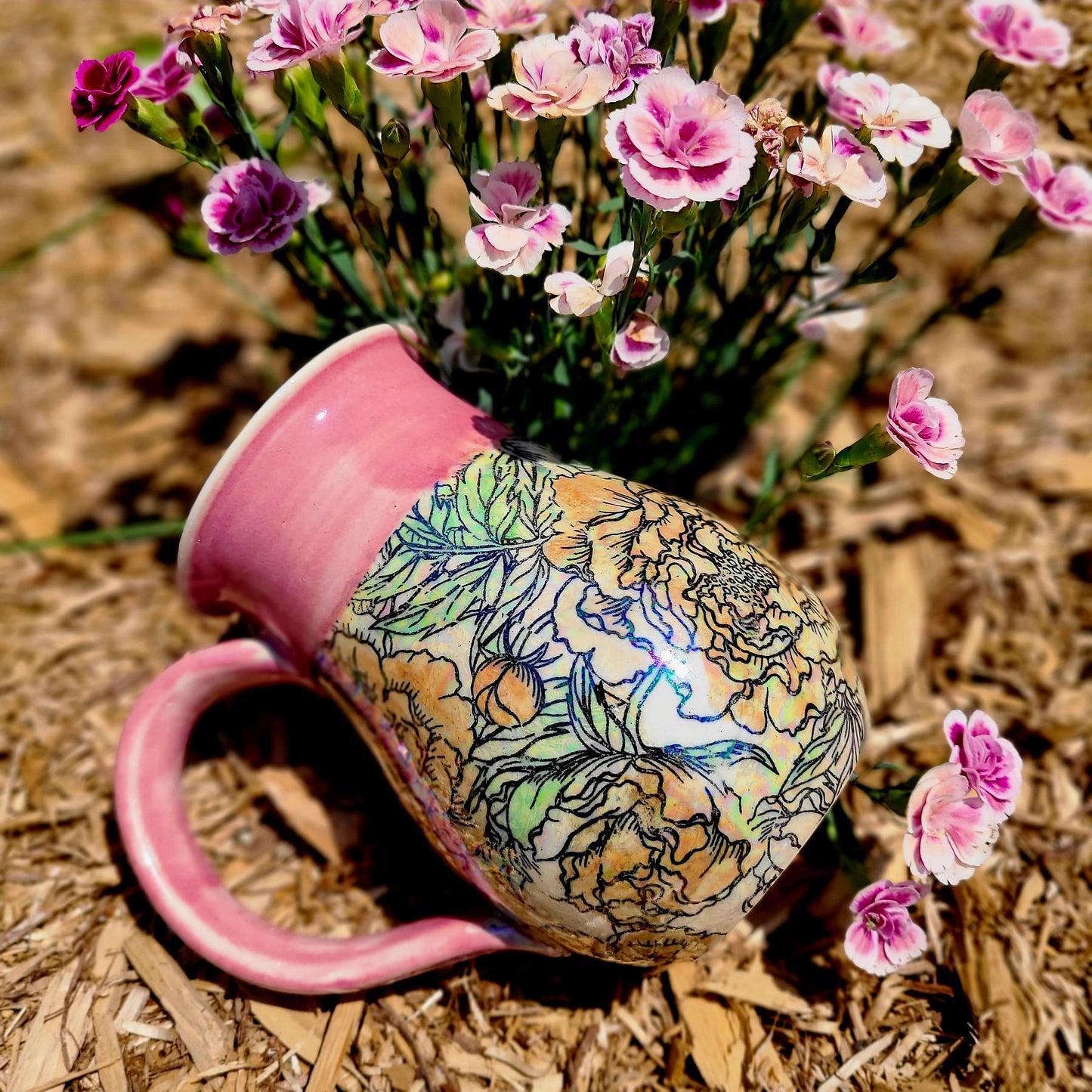 Handmade Rainbow Peony Mug