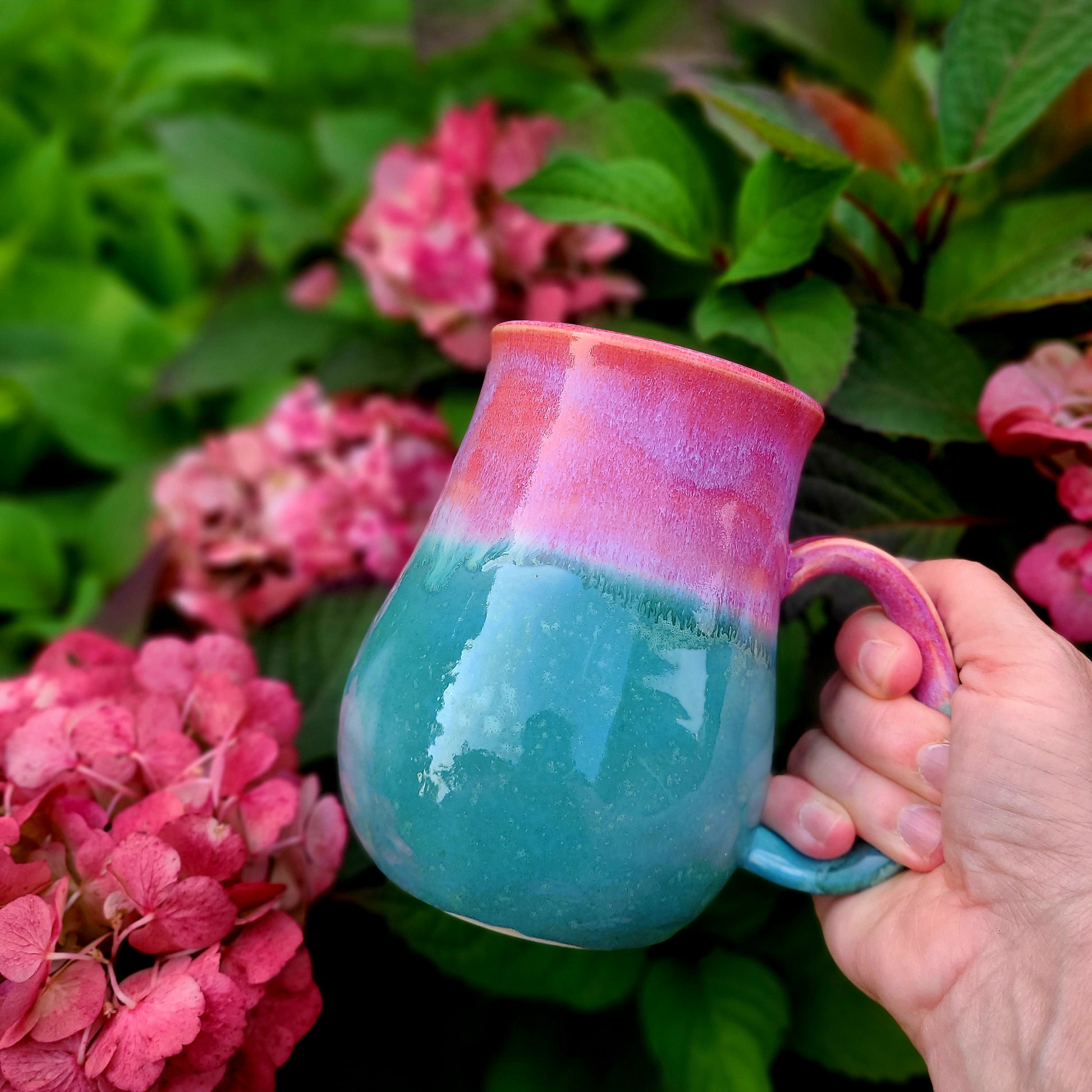 handmade pink & turquoise cup