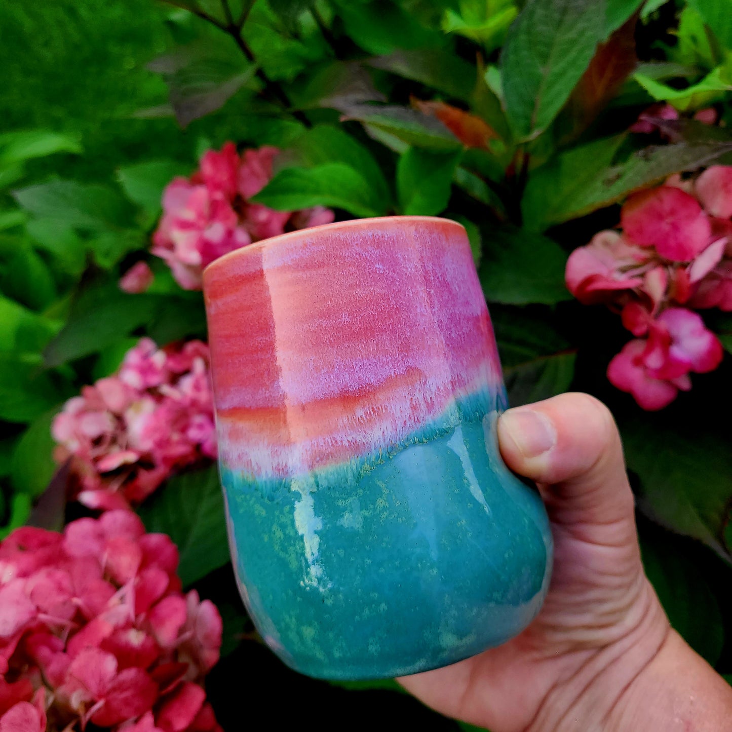 handmade pink & turquoise cup