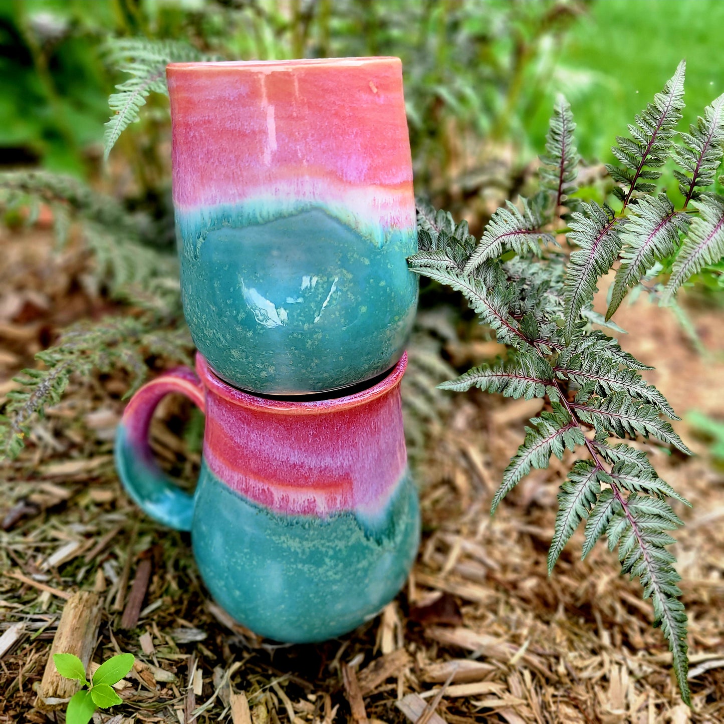 handmade pink & turquoise cups
