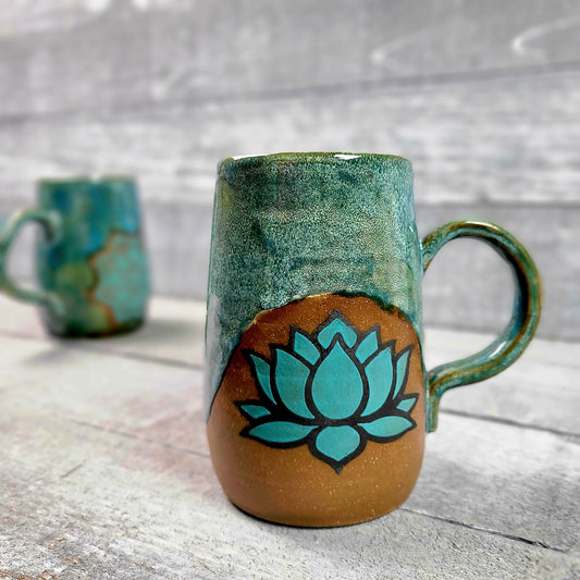 Turquoise Lotus Flower Mug