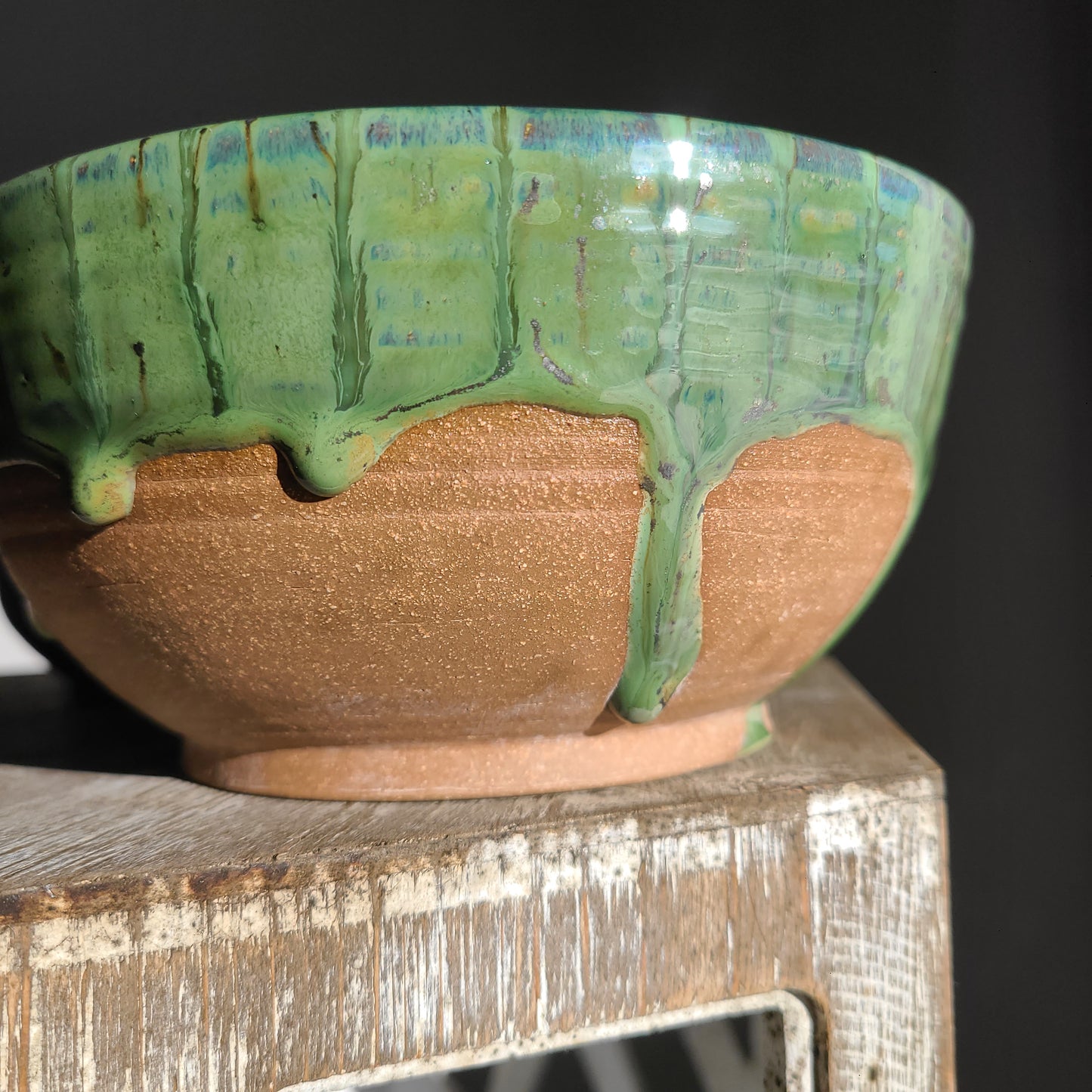 handmade green brown pottery bowl